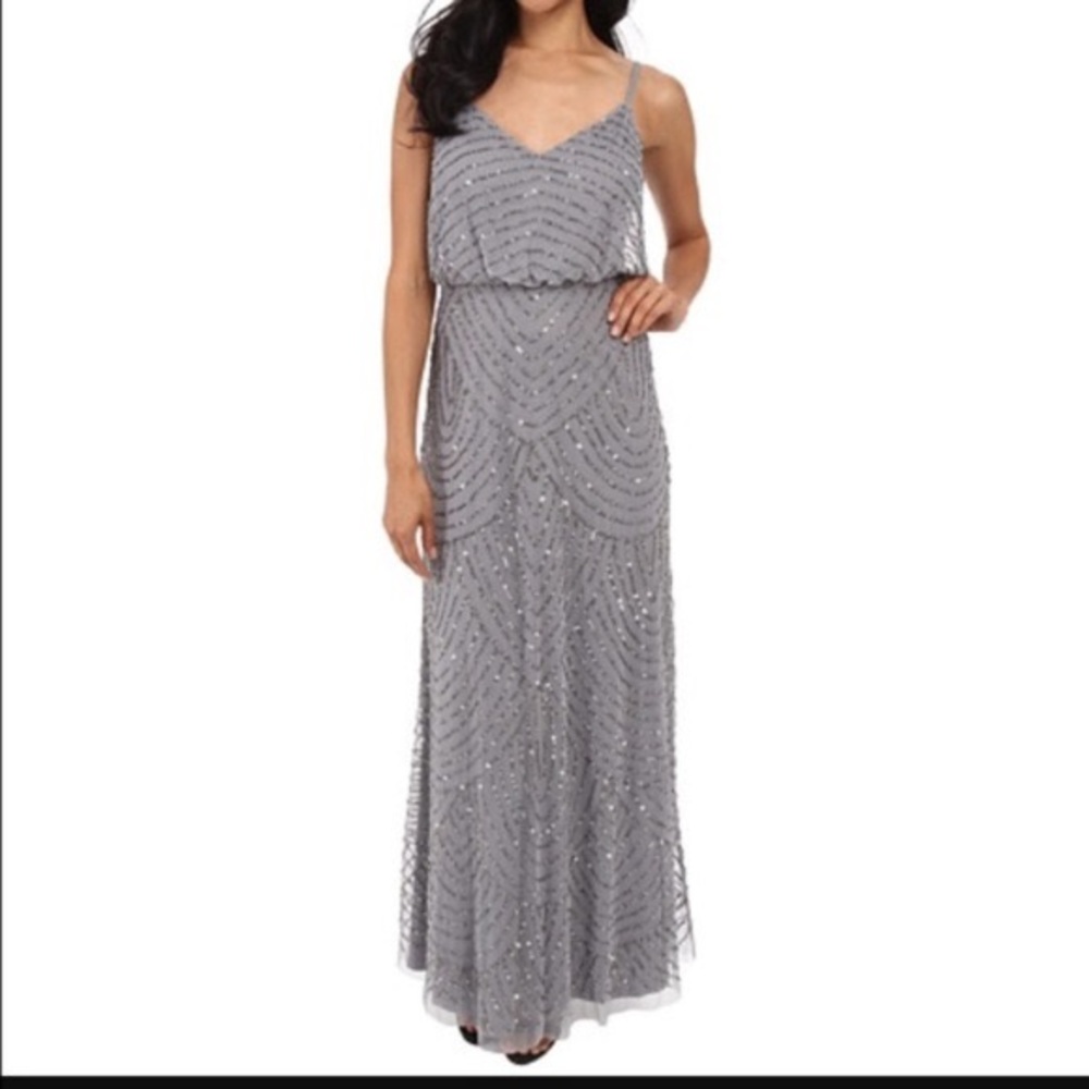 Adrianna Papell Grey Art Deco Blouson Gown